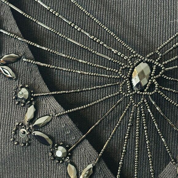 Marina Rinaldi  XL black beads & sequins embellished V-neck special occasion tri - Picture 4 of 12